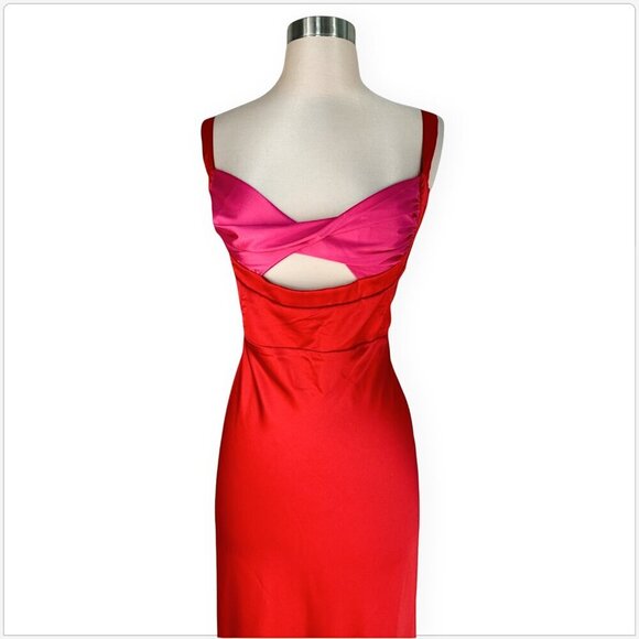 RNWY Syndey Runaway The Label Kelsi Midi Dress Colorblock Slip Red Pink NWT 10 - Picture 5 of 7
